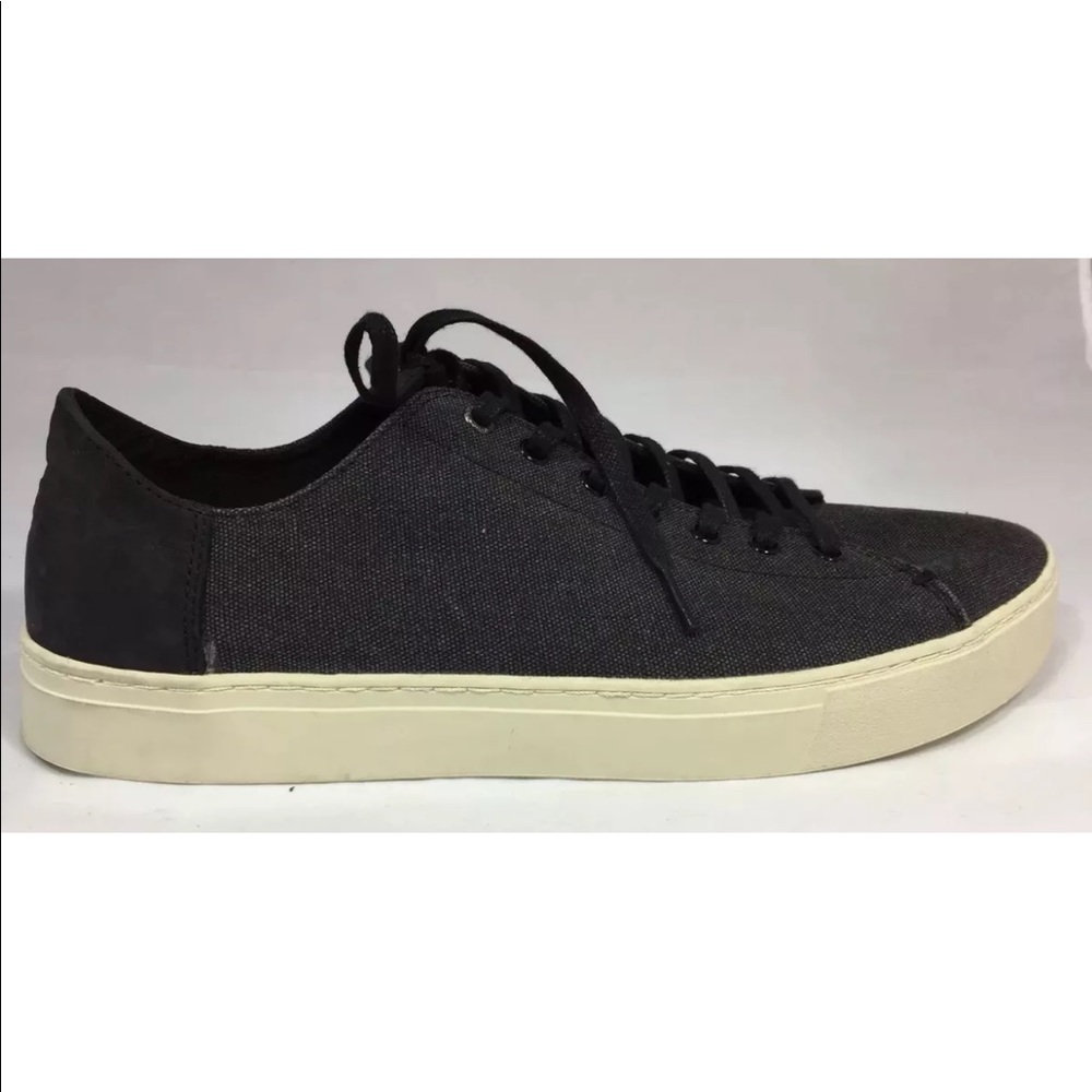 New TOMS Men Lenox Black Washed Canvas Leather Accent Men Sneaker Shoes 13